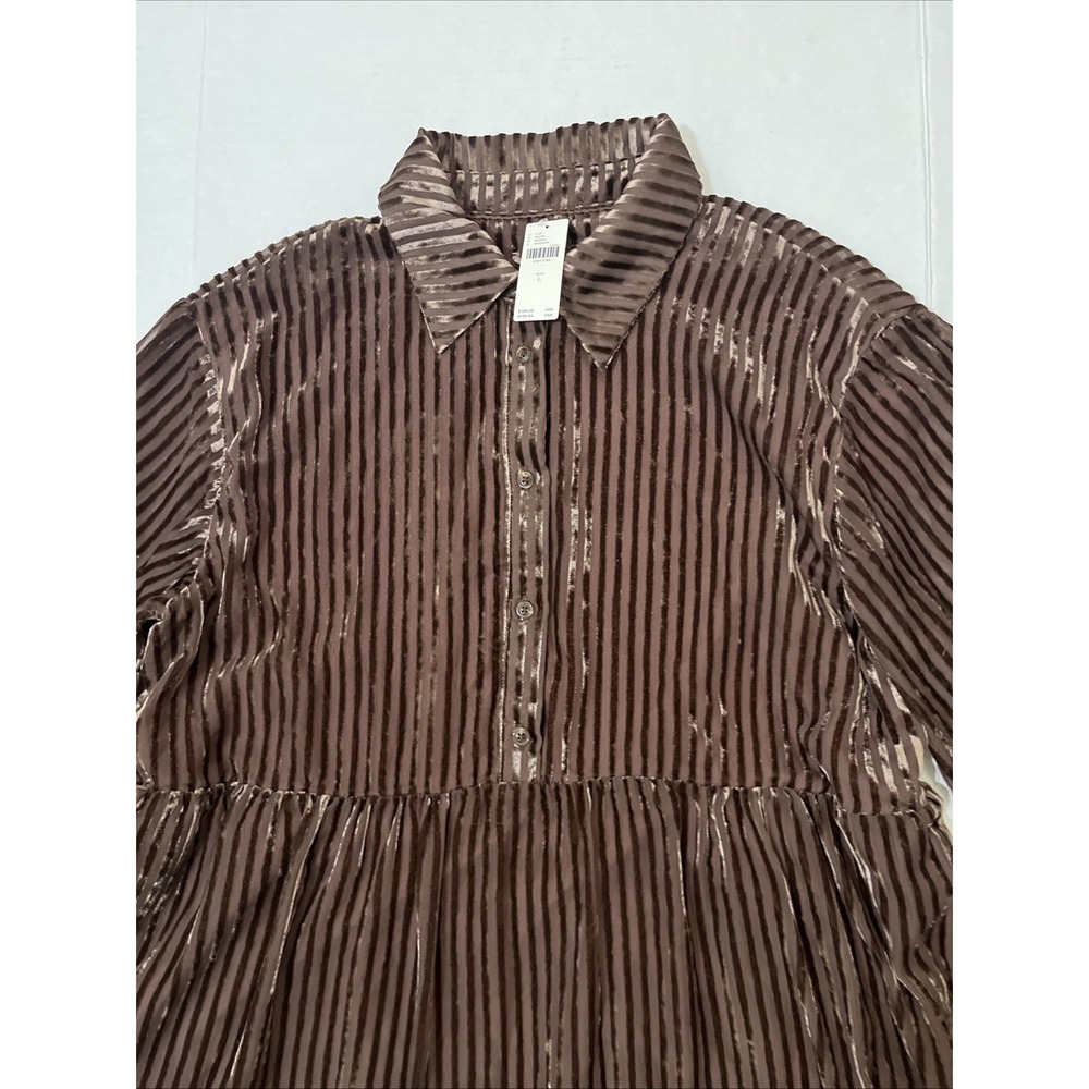 Anthropologie Maeve The Bettina Tiered Shirt Dress Mini Corduroy Edition Brown L - Picture 2 of 13
